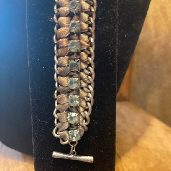 Unique Blue topaz, silk ribbon rope, and Silver Bracelet - Picture 3 of 8